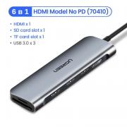 Адаптер Ugreen USB-C HUB 6 в 1 1x HDMI, 3xUSB 3.0, SD, TF, модель 70410, арт. 1419