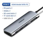 Адаптер Ugreen USB-C HUB 6 в 1 1x HDMI, 2xUSB 3.0, SD, TF, PD, модель 70411, арт. 905