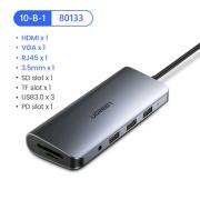 Адаптер Ugreen 80133 USB-C 10 в 1 VGA/HDMI/RJ45/SD/USB 3.0/3,5мм арт. 1177